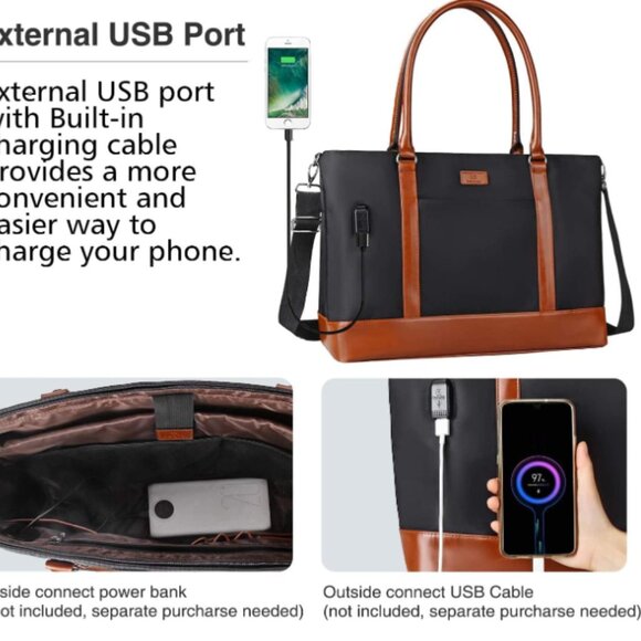 Laptop Tote Bag Large Women Work Bag Purse USB Teacher Bag Fits 17.3 Inch Laptop - Picture 4 of 5